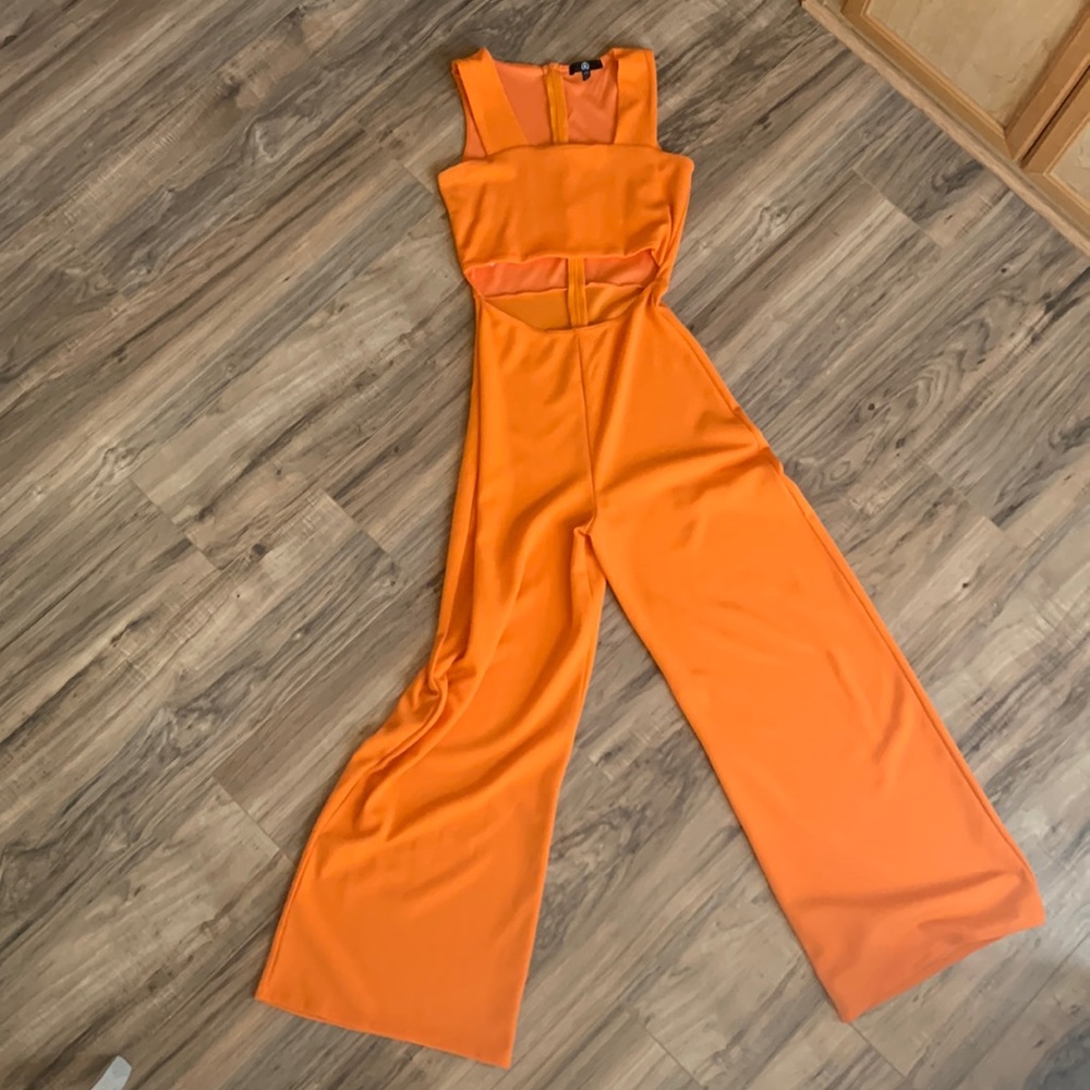 Missguided long orange romper with cutout